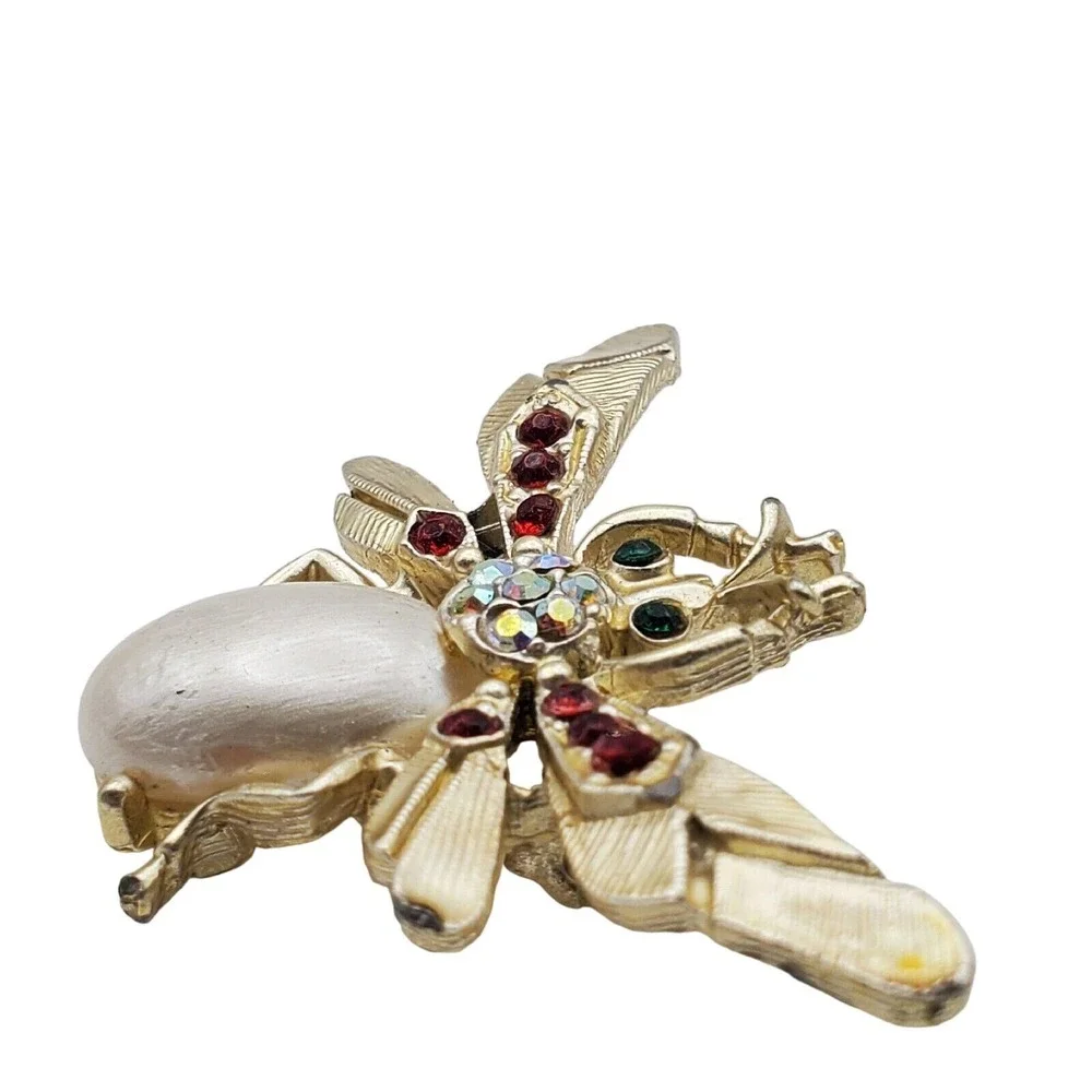 Rhinestone Bug Brooch‎ Faux Pearl Belly Body Insect Pin Vintage Wasp Bee Beetle
